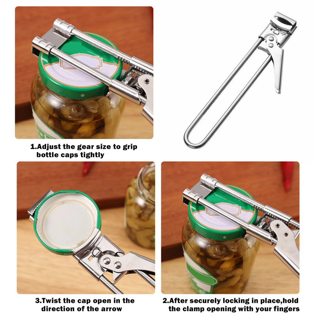 Multifunctional Adjustable Jar Opener for Seniors with Arthritis, Stainless Steel Manual Tool for Easy Grip and Use in the Kitchen