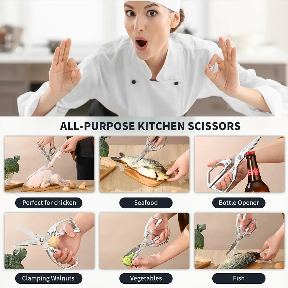 Rust-Proof Food-Grade Alloy Steel Kitchen Scissors - Heavy-Duty Multi-Use Cooking Prep Shears, Bacteria-Resistant, Sharp, Effortless - Ideal for Poultry, Meat, Fruits - Home Supplies Party Gift Option