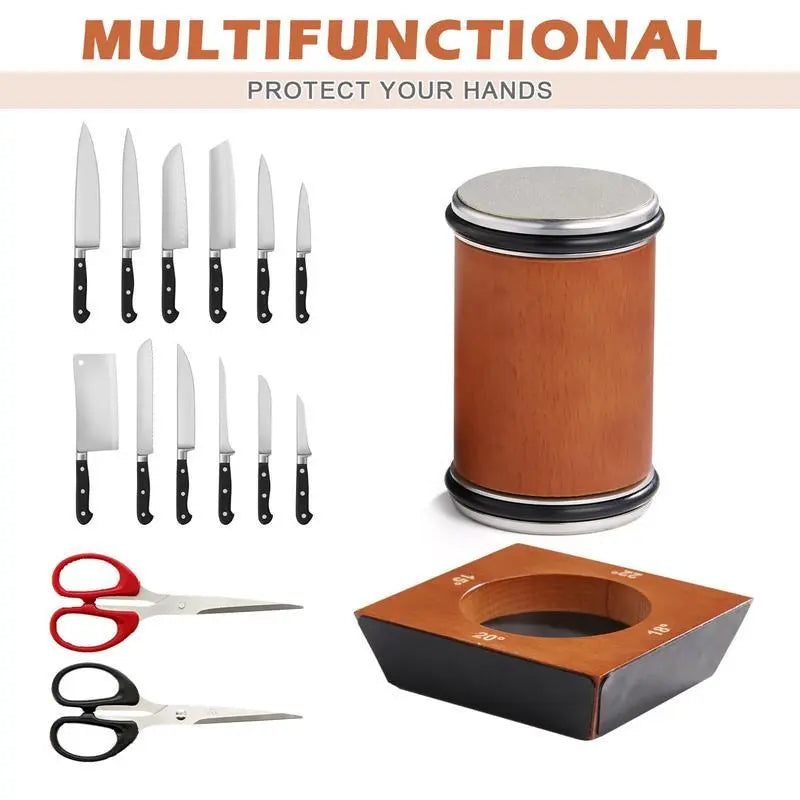 5-Sided Rolling Knife Sharpener with Fixed Disk - Practical Kitchen Tool Set
